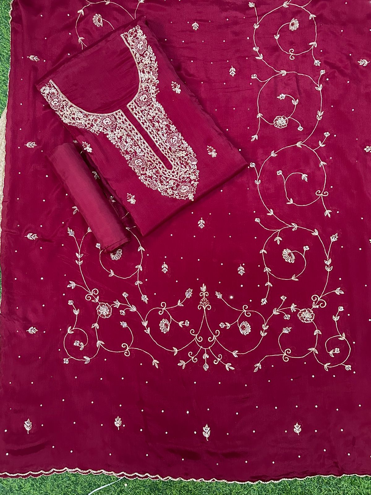 Black Zardosi Neck Liner Salwar Set with Jal Dupatta