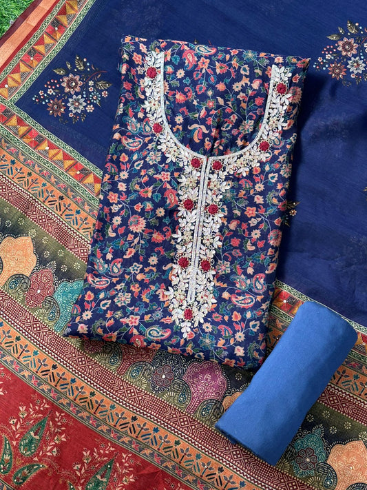 Maheshwari Cotton with Kani Print Unstitched Salwar Set