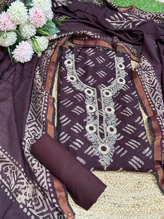 Purple Maheshwari Cotton with Kardana and Thread work Embroidery Salwar Set