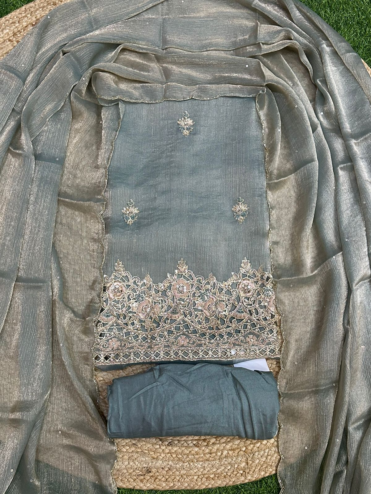 Crush Tissue with Cutwork Ghera Salwar Set