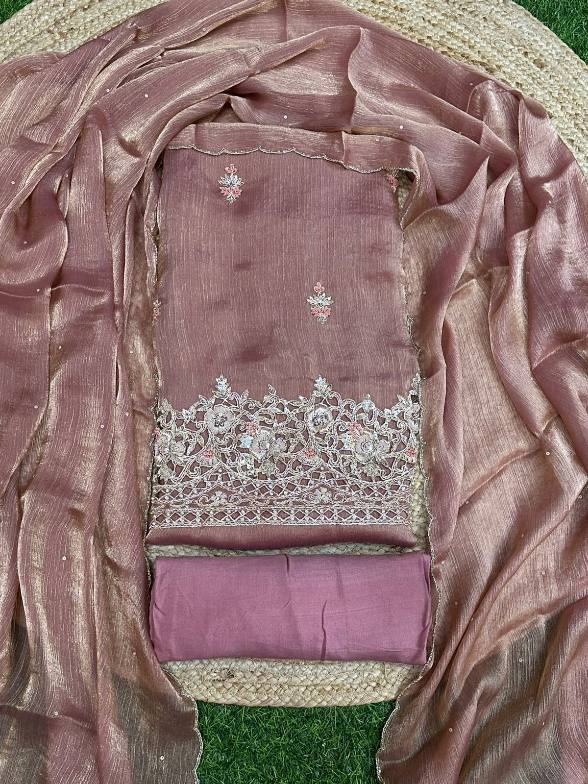 Crush Tissue with Cutwork Ghera Salwar Set