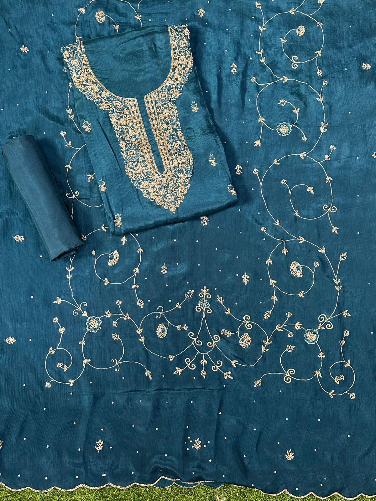 Black Zardosi Neck Liner Salwar Set with Jal Dupatta