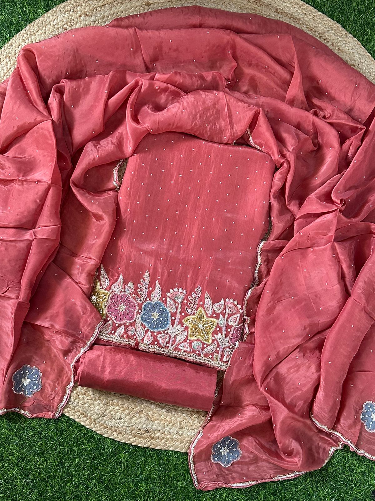 Silk Salwar Set with Daman Applique Work