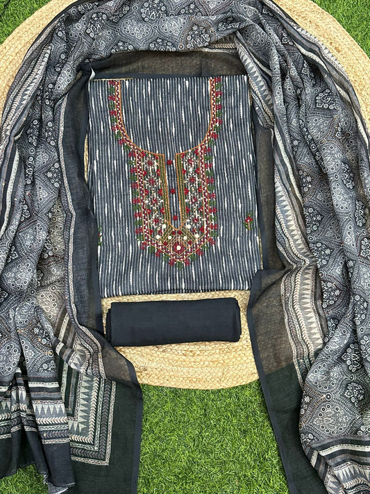 Soft Linen with Kantha Embroidery Unstitched Salwar Set